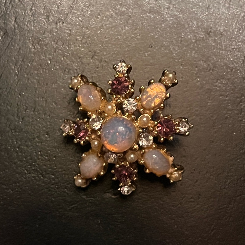 Vintage Gold and Purple Brooch with faux opals